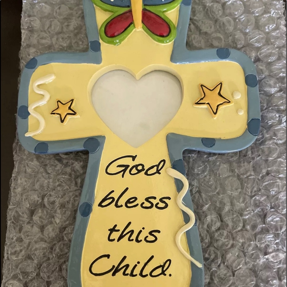 GOD BLESS THIS CHILD" PORCELAIN CROSS. *NEW*.